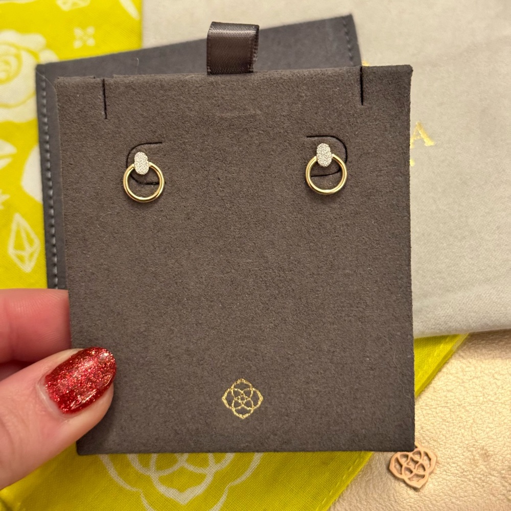Kendra Scott Tegan 14K Yellow Gold Studs in White Diamond